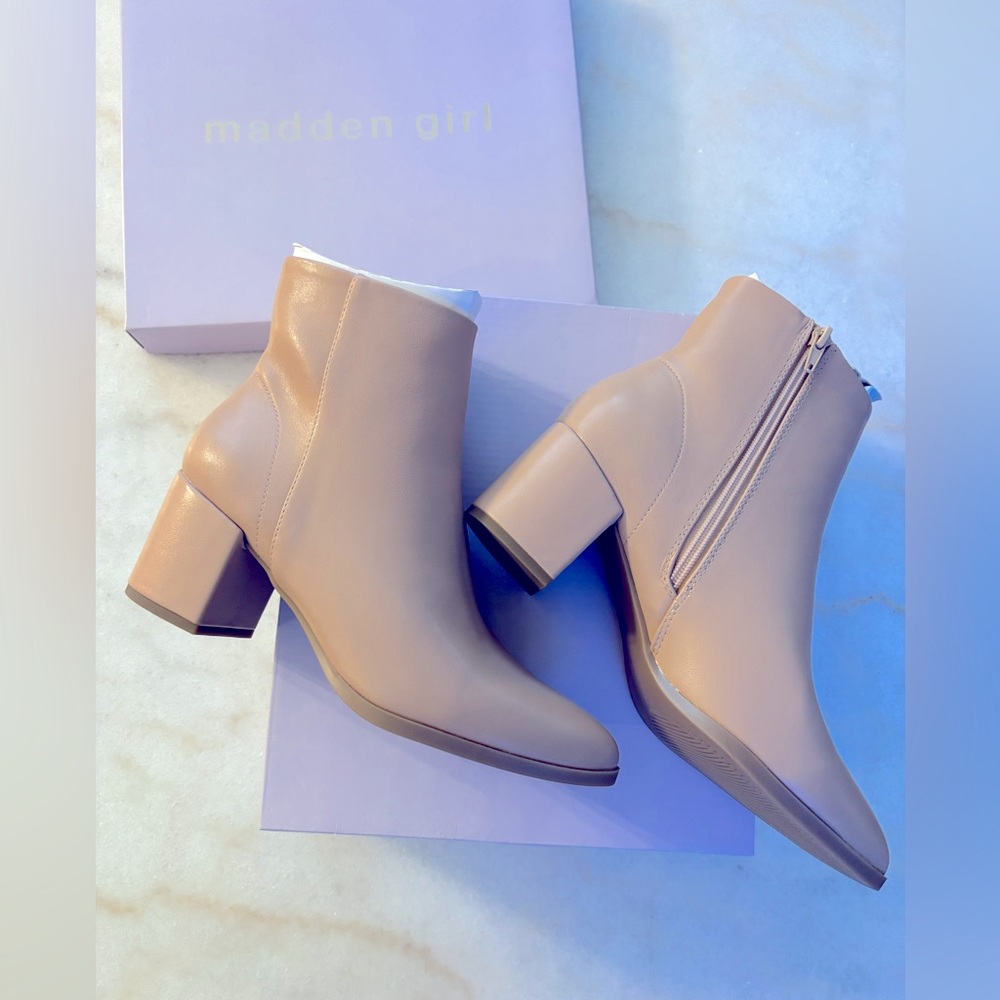 Nude Paris Madden Girl Block Heel Ankle Boots